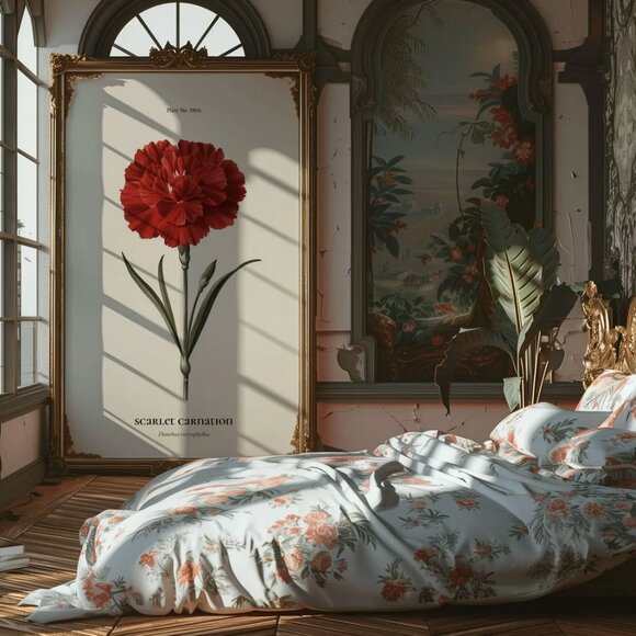 Original Vintage Red Carnation Art Print + Digital Copy, Ohio State Flower - Picture 8 of 10